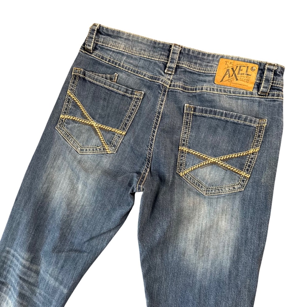 TK Axel Straight Leg Jeans 34x32 Medium Wash‎ Y2K Contrast Stitch Western Rodeo
